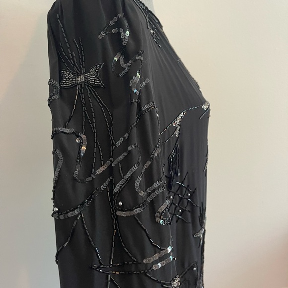 VTG Argenti Beaded 100% Silk Black Midi Dress - Picture 6 of 10